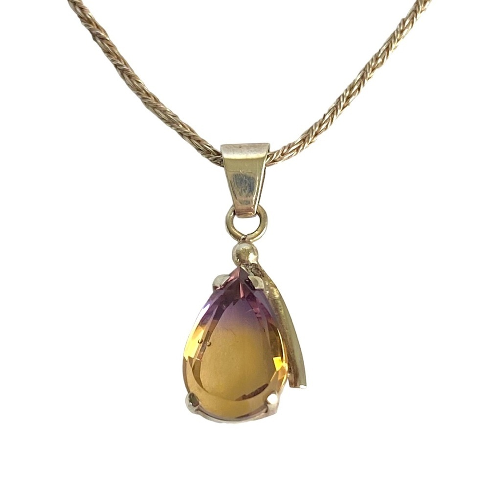 Vintage Ametrine Pendant Sterling Silver Rope Chain Necklace Citrine Amethyst